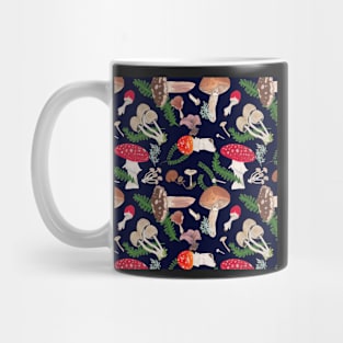 Woodland Mushrooms with Dark Blue Background Mug